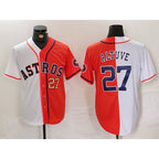 Houston Astros #27 Jose Altuve White Orange AmberGomez Blue Number Split Stitched Jerseys