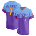 Colorado Rockies #7 Matt Holliday Player Purple-Light Blue AmberGomez City Connect Limited Elite Home T-shirt Stitched Jerseys