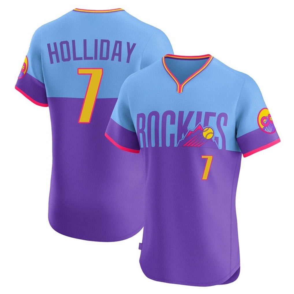 Colorado Rockies #7 Matt Holliday Player Purple-Light Blue AmberGomez City Connect Limited Elite Home T-shirt Stitched Jerseys