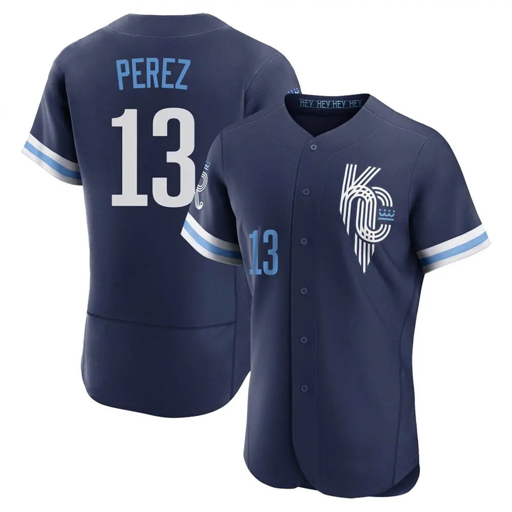 Kansas City Royals #13 Salvador Perez Player Navy AmberGomez City Connect Limited Elite Home Stitched Jerseys