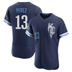 Kansas City Royals #13 Salvador Perez Player Navy AmberGomez City Connect Limited Elite Home Stitched Jerseys