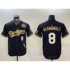 Los Angeles Dodgers #8 Enrique Hern¨¢ndez Black Gold AmberGomez 2024 World Series With Vin & California Patch Vapor Premier Limited Stitched Jersey