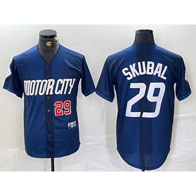 Detroit Tigers #29 Tarik Skubal Number 2024 Navy AmberGomez City Connect Cool Base Limited Stitched Jersey