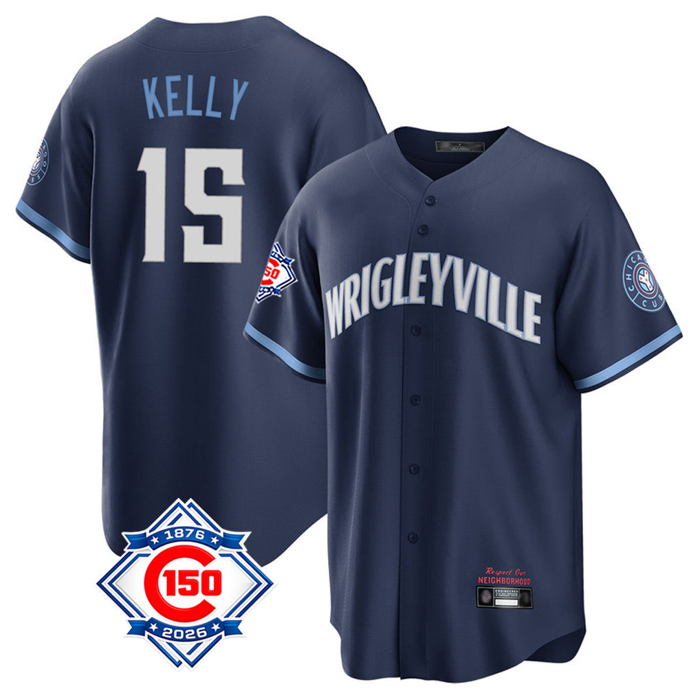 Chicago Cubs #15 Carson Kelly Player Navy AmberGomez 150th Anniversary City Connect Home Game Stitched Jerseys