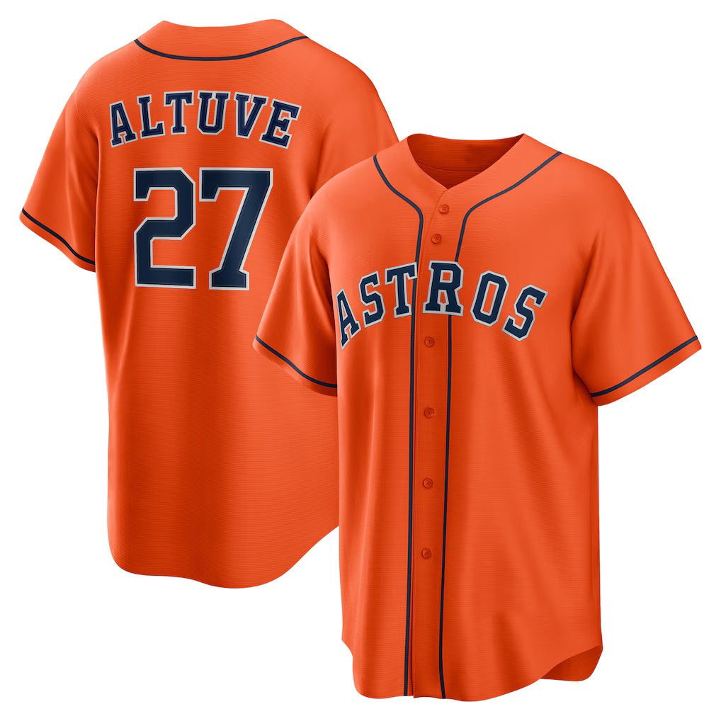 Houston Astros #27 Jose Altuve Orange AmberGomez Alternate Replica Player Name Jersey