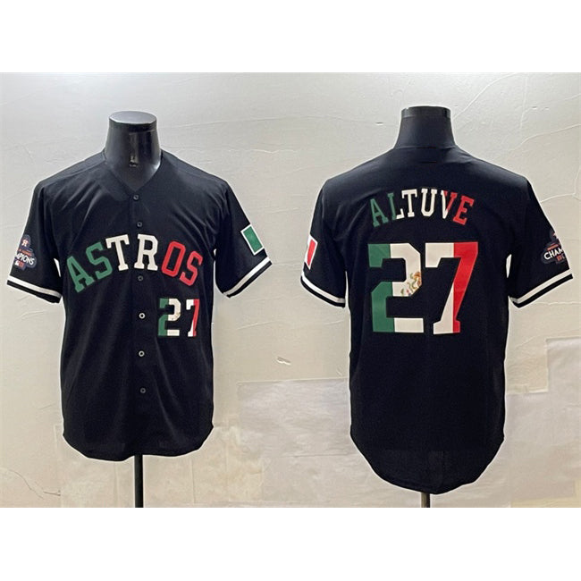 Houston Astros #27 Jose Altuve Black AmberGomez Mexico With World Serise Champions Patch Cool Base Stitched Jersey 2