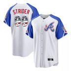 Atlanta Braves #99 Spencer Strider Player White AmberGomez USA 250 Fourth Of July City Connect Home Game Stitched Jerseys
