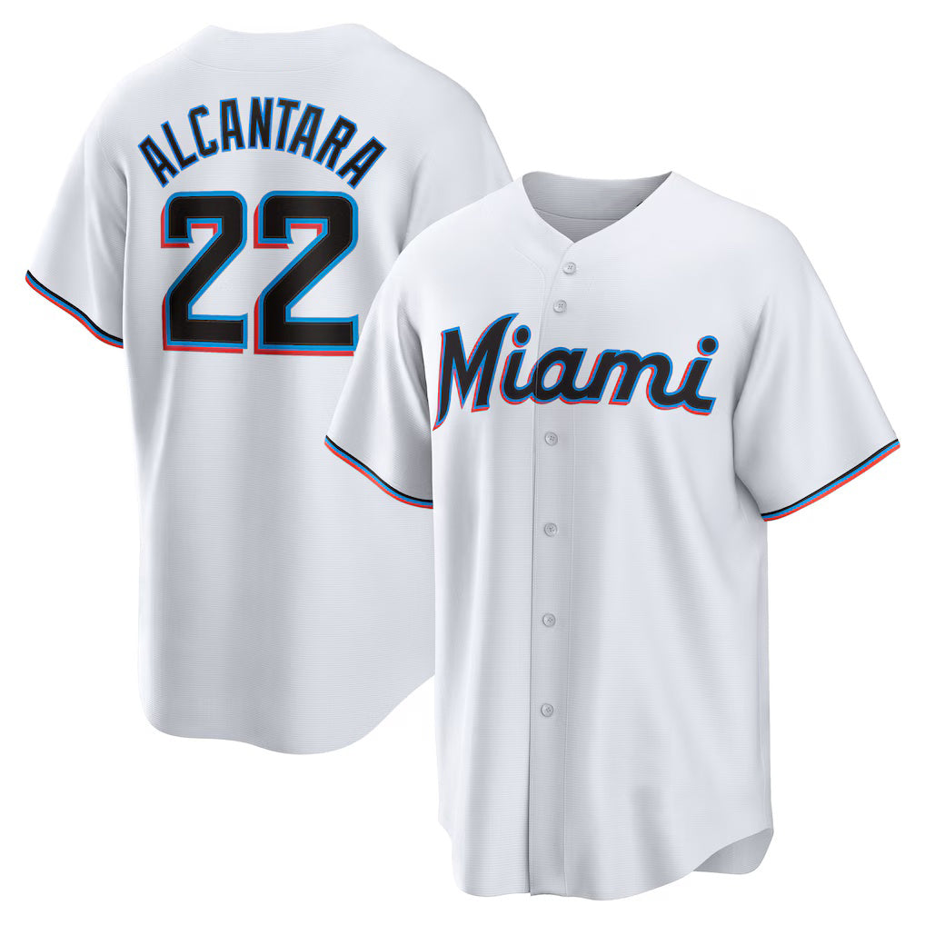 Miami Marlins #22 Sandy Alcantara White AmberGomez Replica Player Jersey