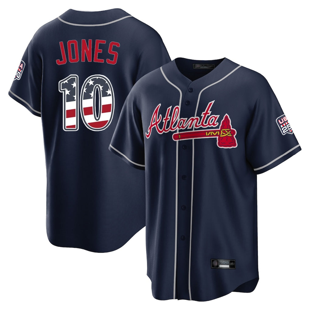 Atlanta Braves #10 Chipper Jones Player Navy AmberGomez USA 250 Fourth Of July Limited Home Game Stitched Jerseys