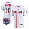 Boston Red Sox #16 Jarren Duran Player White AmberGomez USA 250 Fourth of July Limited Home Game Stitched Jerseys