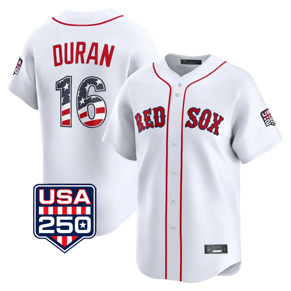 Boston Red Sox #16 Jarren Duran Player White AmberGomez USA 250 Fourth of July Limited Home Game Stitched Jerseys