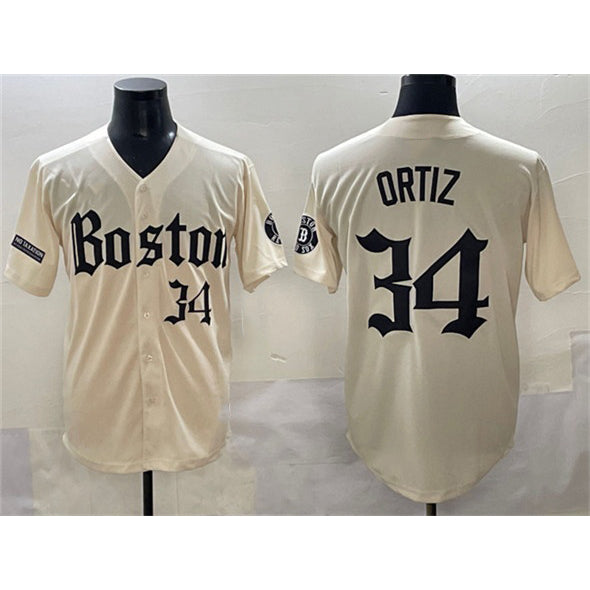 Boston Red Sox #34 David Ortiz Cream AmberGomez Gothic Vapor Limited Stitched Jersey