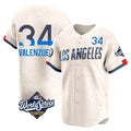Los Angeles Dodgers #34 Fernando Valenzuela Player Cream AmberGomez World Series City Connect Limited Home Stitched Jerseys