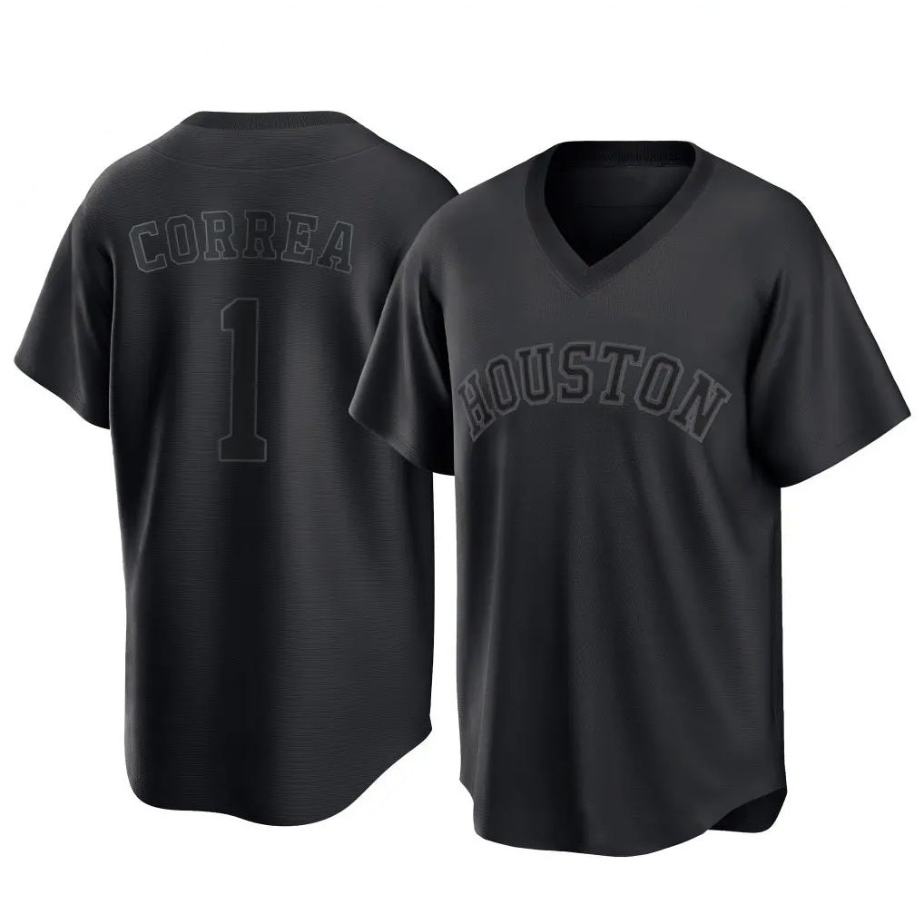 Houston Astros #1 Carlos Correa Player Black AmberGomez Fashion T-shirt Home Game Stitched Jerseys