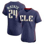 Cleveland Guardians #24 Triston McKenzie Player Navy AmberGomez City Connect Limited Elite Home Stitched Jerseys
