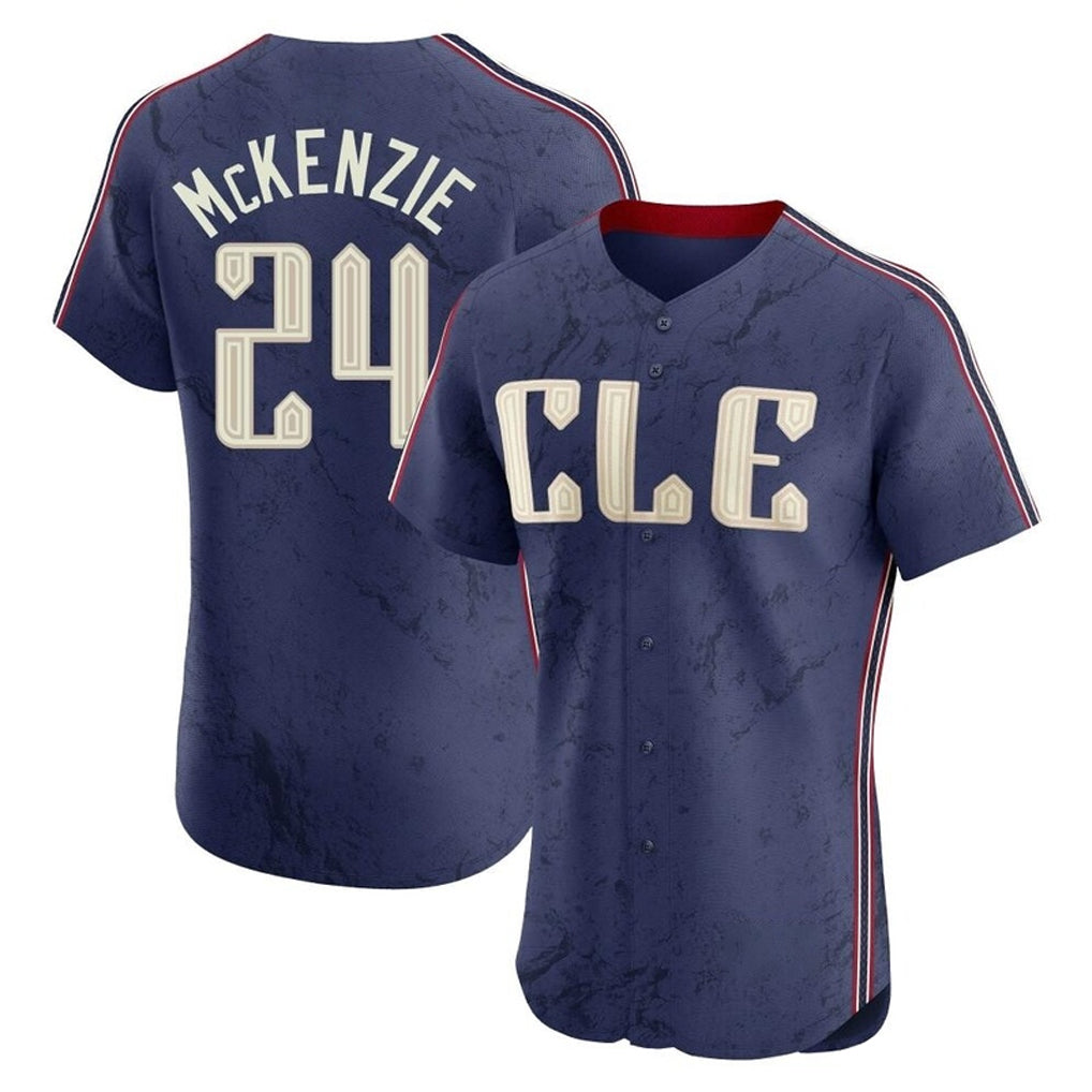 Cleveland Guardians #24 Triston McKenzie Player Navy AmberGomez City Connect Limited Elite Home Stitched Jerseys