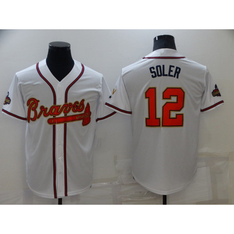 Atlanta Braves #12 Jorge Soler 2022 White Gold AmberGomez World Series Champions Program Cool Base Stitched Jersey