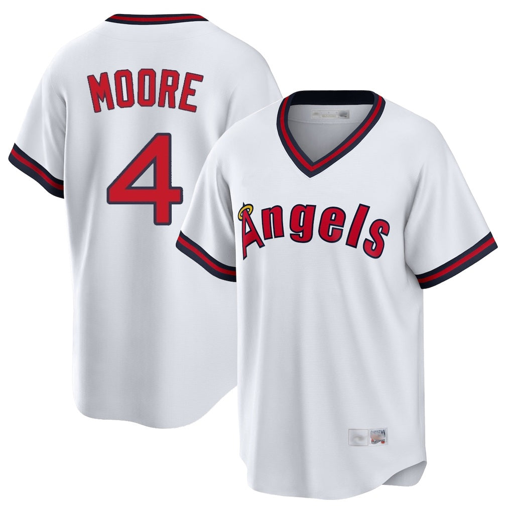 Los Angeles Angels #4 Christian Moore Player White AmberGomez T-shirt Home Game Stitched Jerseys