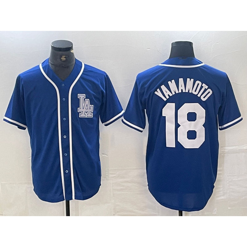 Los Angeles Dodgers #18 Yoshinobu Yamamoto Blue AmberGomez Cool Base Stitched Jersey