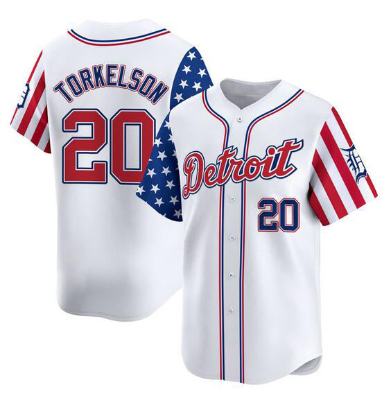 Detroit Tigers #20 Spencer Torkelson White AmberGomez 2025 Independence Day Vapor Premier Limited Stitched Jersey