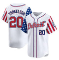 Detroit Tigers #20 Spencer Torkelson White AmberGomez 2025 Independence Day Vapor Premier Limited Stitched Jersey