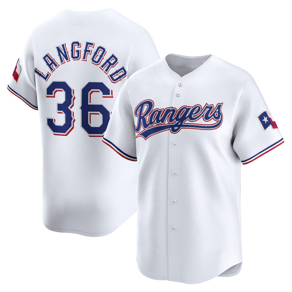 Texas Rangers #36 Wyatt Langford White AmberGomez Home Limited Player Jersey