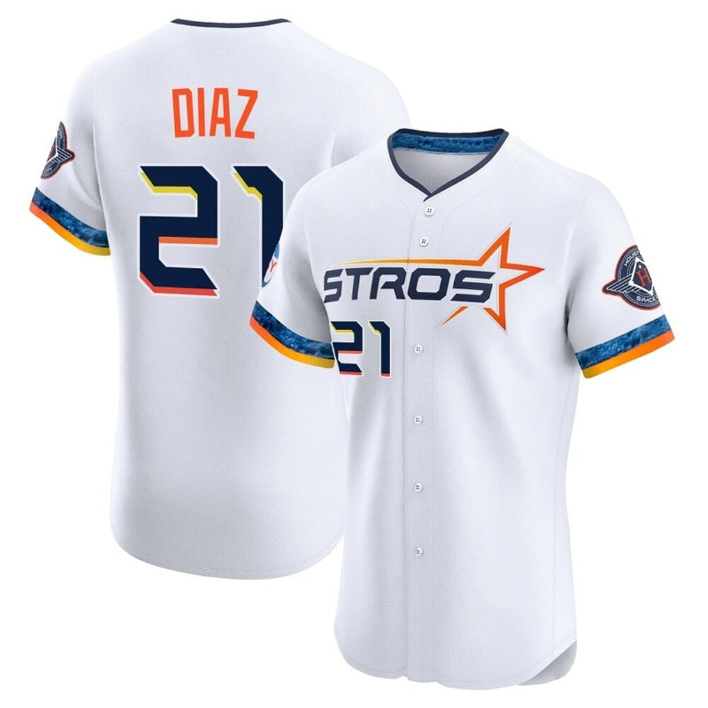 Houston Astros #21 Yainer Diaz Player White AmberGomez City Connect Limited Elite Home Stitched Jerseys