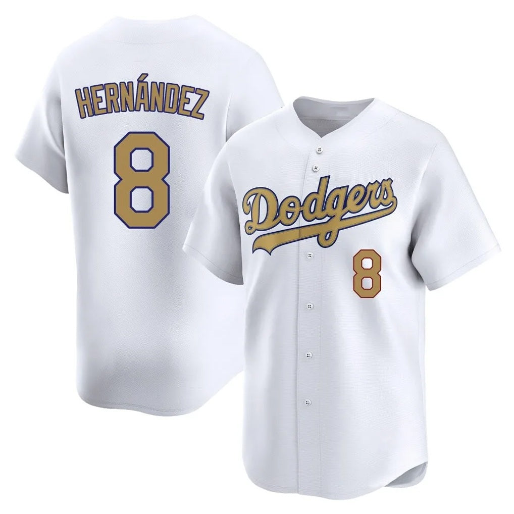 Los Angeles Dodgers #8 Enrique Hern¨¢ndez Player White Gold AmberGomez Collection Limited Home Stitched Jerseys