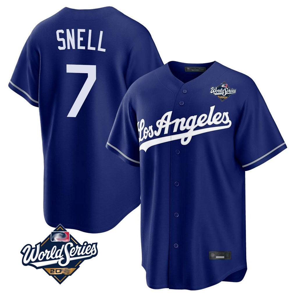 Los Angeles Dodgers #7 Blake Snell Player Royal AmberGomez Game World Series Stitched Jerseys