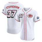 Cincinnati Reds #37 Tyler Stephenson Player White AmberGomez Speedway Classic Limited Elite Home Stitched Jerseys