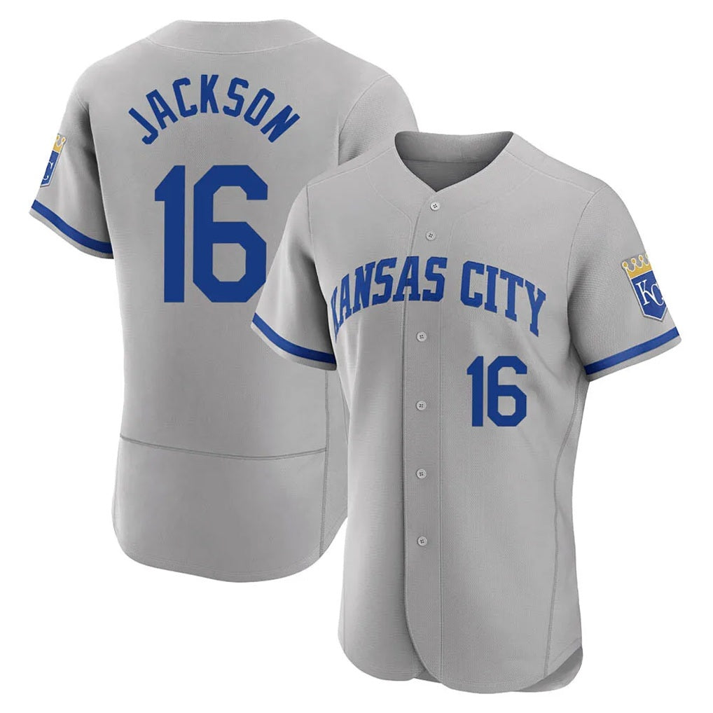 Kansas City Royals #16 Bo Jackson Player Gray AmberGomez Limited Elite Home Game Stitched Jerseys