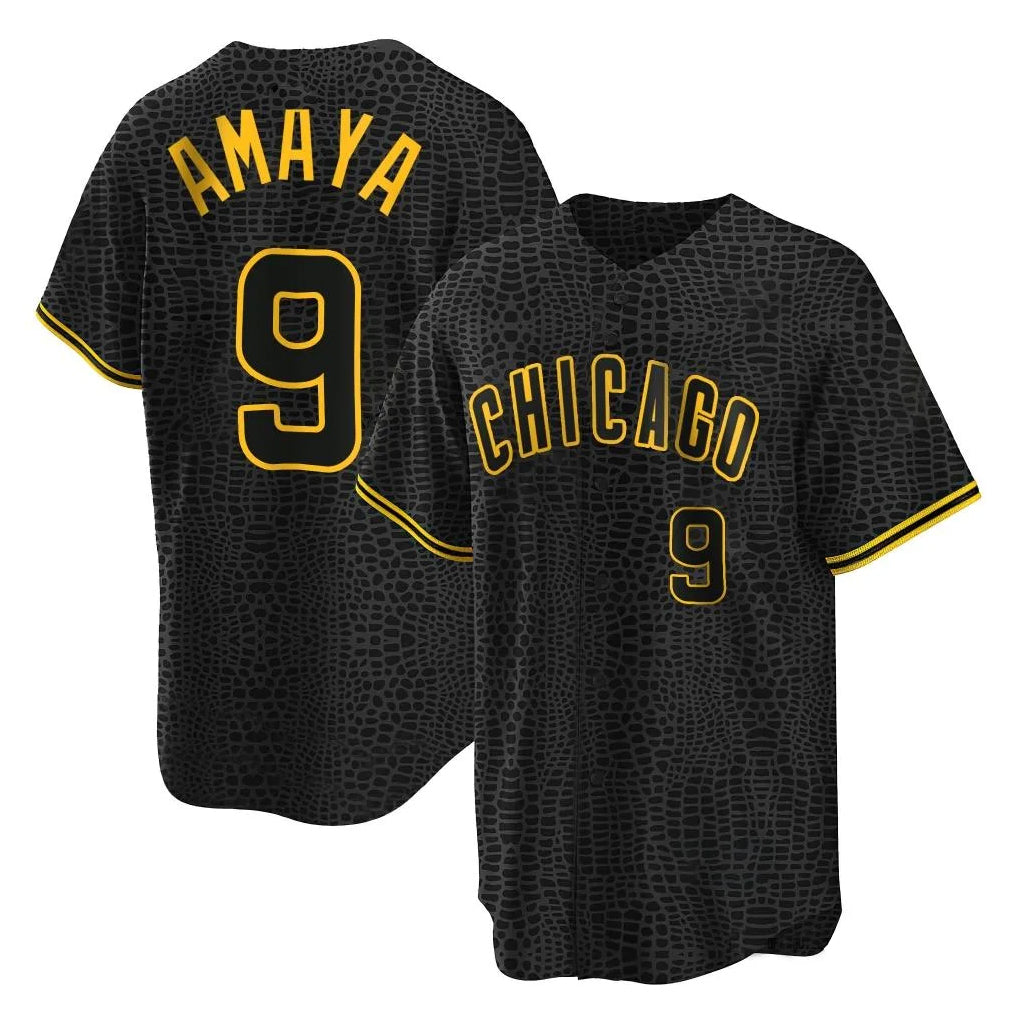Chicago Cubs #9 Miguel Amaya Player Black AmberGomez Snake Skin City Game Stitched Jerseys