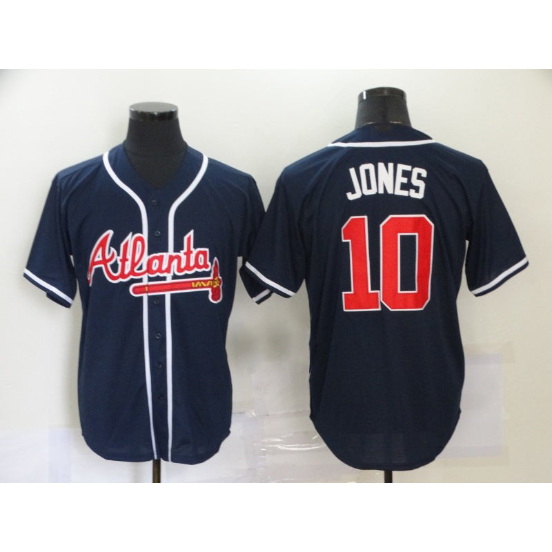 Atlanta Braves #10 Chipper Jones Navy Blue AmberGomez Stitched Cool Base Jersey