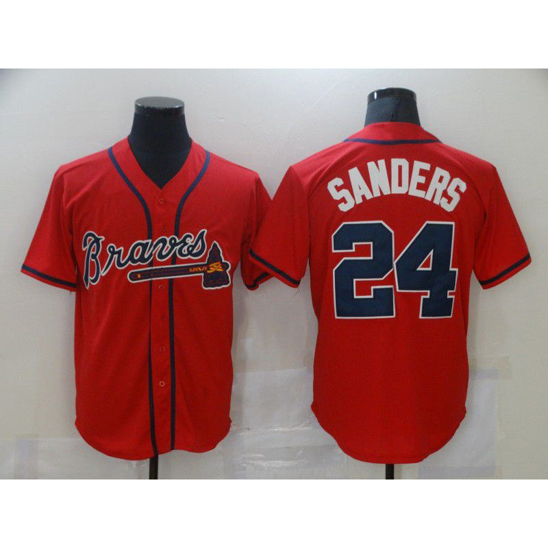 Atlanta Braves #24 Deion Sanders Red AmberGomez Game Jerseys