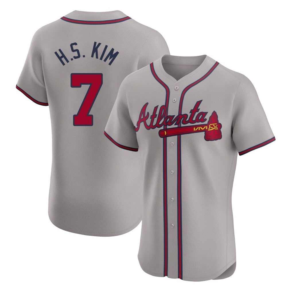 Atlanta Braves #7 Ha-Seong Kim Player Gray AmberGomez Limited Elite Home Game Stitched Jerseys