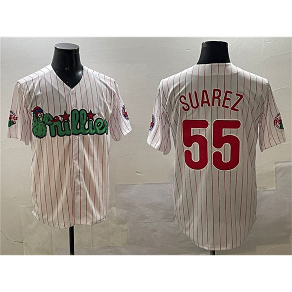 Philadelphia Phillies #55 Ranger Su¨¢rez White AmberGomez Phanatic Cool Base Stitched Jersey