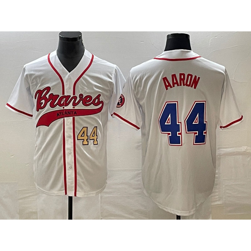Atlanta Braves #44 Hank Aaron Number White AmberGomez Cool Base With Patch Stitched Jersey