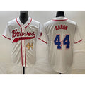 Atlanta Braves #44 Hank Aaron Number White AmberGomez Cool Base With Patch Stitched Jersey
