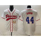 Atlanta Braves #44 Hank Aaron Number White AmberGomez Cool Base With Patch Stitched Jersey
