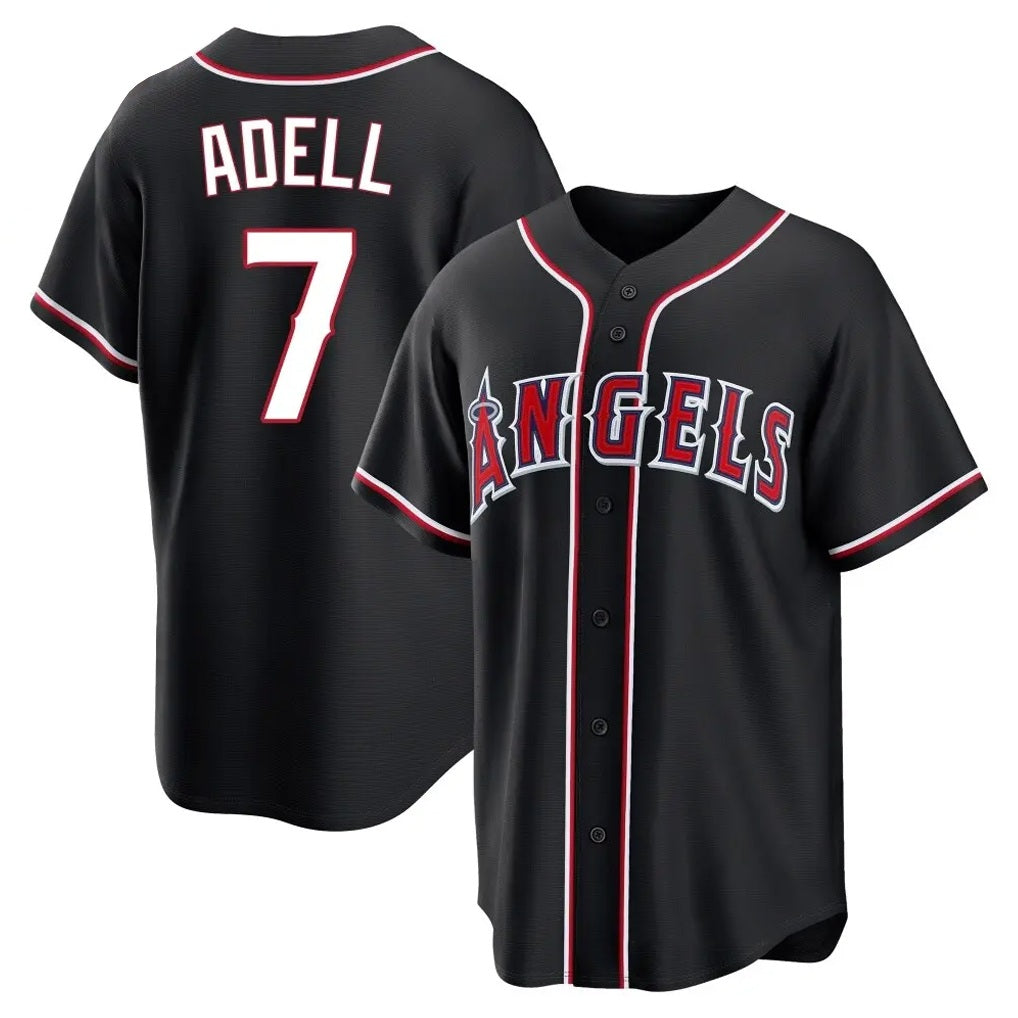 Los Angeles Angels #7 Jo Adell Player Black AmberGomez Fashion Out Home Game Stitched Jerseys