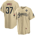 Arizona Diamondbacks #37 Kevin Ginkel Gold AmberGomez 2023 World Series City Connect Cool Base Stitched Jersey