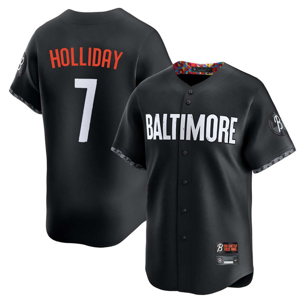 Baltimore Orioles #7 Jackson Holliday Player Black AmberGomez City Connect Limited Home Game Stitched Jerseys