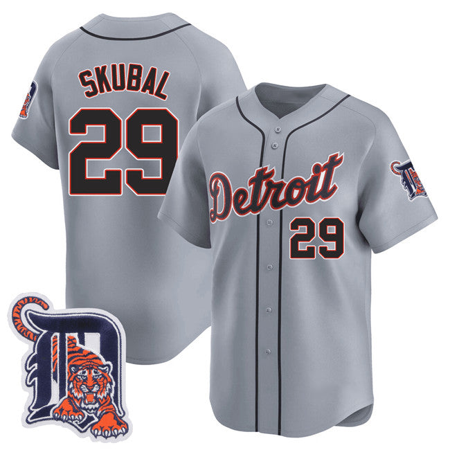 Detroit Tigers #29 Tarik Skubal Gray AmberGomez Logo Patch Vapor Premier Limited Stitched Jersey
