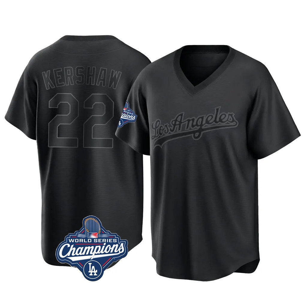 Los Angeles Dodgers #22 Clayton Kershaw Player Black AmberGomez World Series Meet Pitch Fashion T-shirt Stitched Jerseys