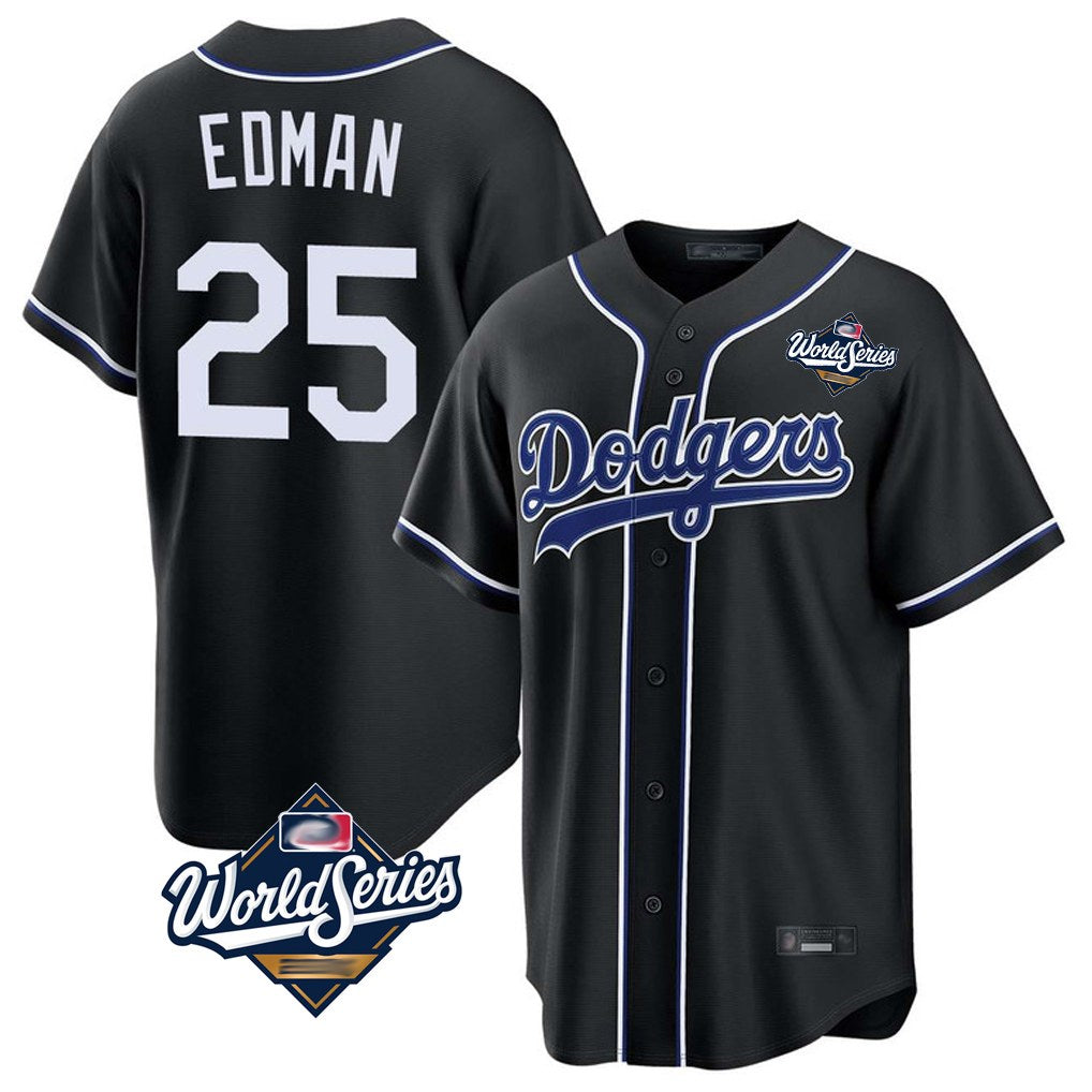 Los Angeles Dodgers #25 Tommy Edman Player Black AmberGomez World Series Carbon Limited Home Stitched Jerseys