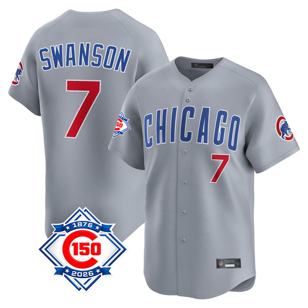 Chicago Cubs #7 Dansby Swanson Player Gray AmberGomez Road 150th Anniversary Limited Home Stitched Jerseys