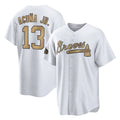 Atlanta Braves #13 Ronald Acuna Jr Player White-Gold AmberGomez All-Star Home Game Stitched Jerseys