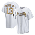Atlanta Braves #13 Ronald Acuna Jr Player White-Gold AmberGomez All-Star Home Game Stitched Jerseys