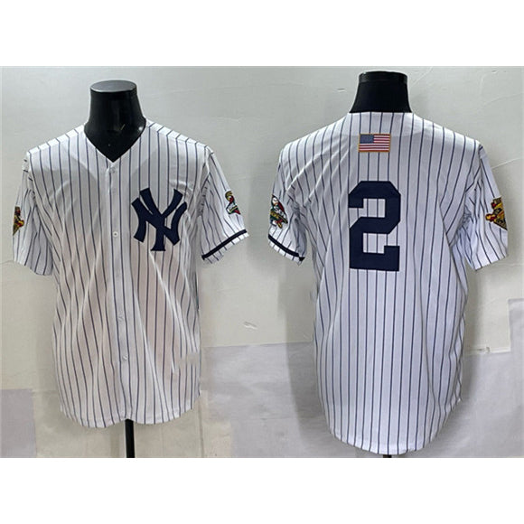 New York Yankees #2 Derek Jeter White AmberGomez Strip World Series Limited Stitched Jersey