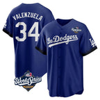 Los Angeles Dodgers #34 Fernando Valenzuela Player Royal AmberGomez World Series City Connect Home Game Stitched Jerseys